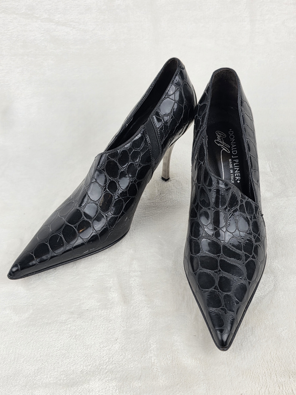 Donald J Pliner Chad Croc Embossed Patent Leather Pumps Womens 7.5M Black